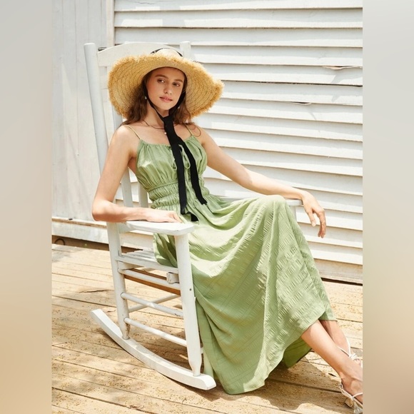 Shein tie front shirred waist cami dress - Picture 3 of 8